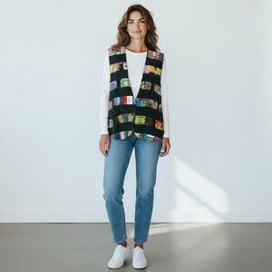 NWT Theo Vintage Patchwork Vest Women's Size 2X Green Colorful Rayon